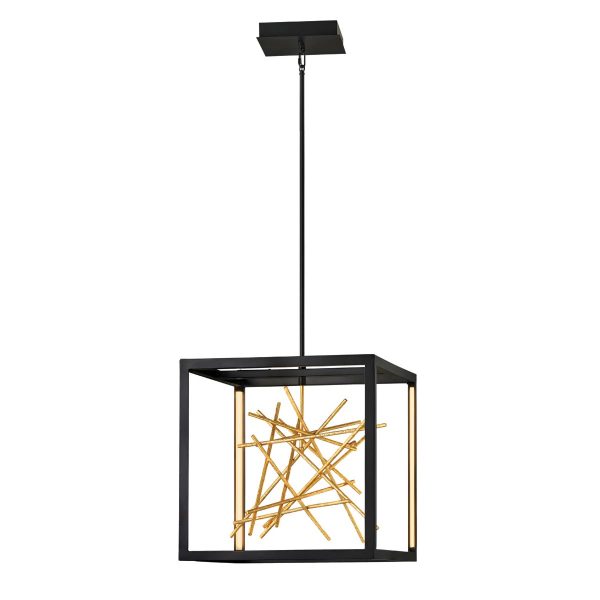 Quintiesse Styx modern LED designer pendant light in black and gold full height