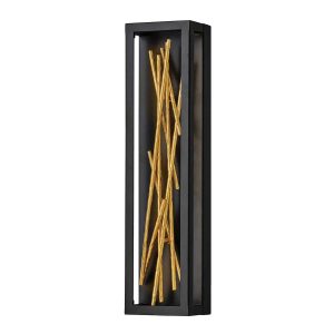 Quintiesse Styx modern LED designer wall light in black and gold shown vertical