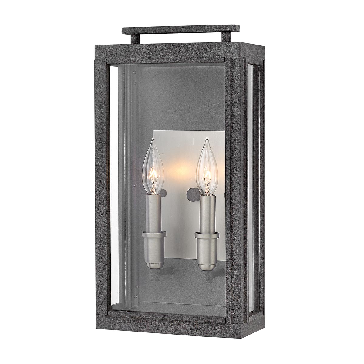 Sutcliffe Medium 2 Light Outdoor Wall Box Lantern Aged Zinc Clear Glass
