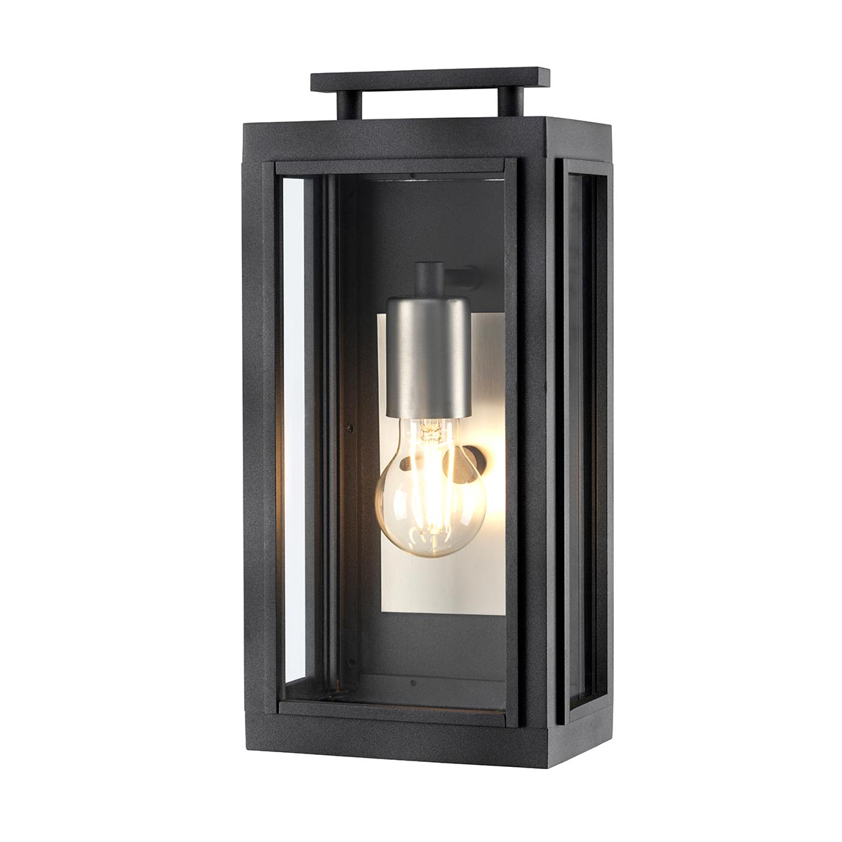 Sutcliffe Small 1 Light Outdoor Wall Box Lantern Aged Zinc Clear Glass