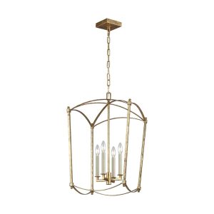 Quintiesse Thayer 4 light ironwork ceiling pendant in antique gold full height