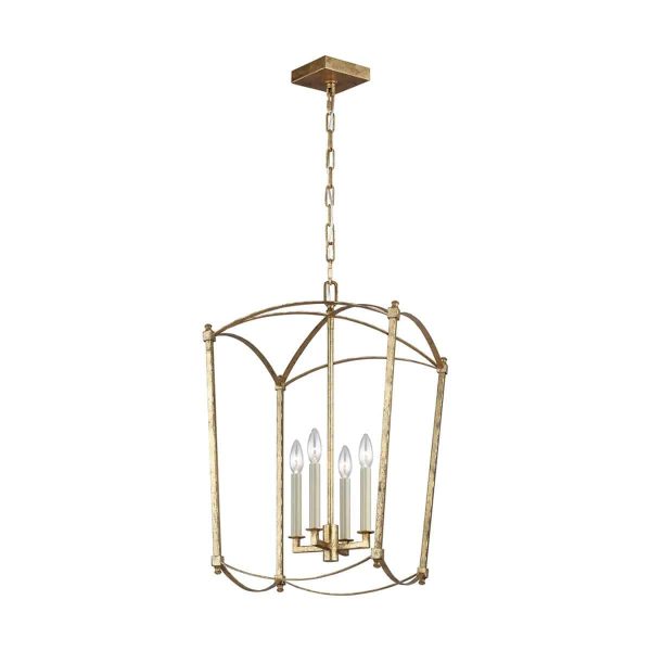 Quintiesse Thayer 4 light ironwork ceiling pendant in antique gold full height
