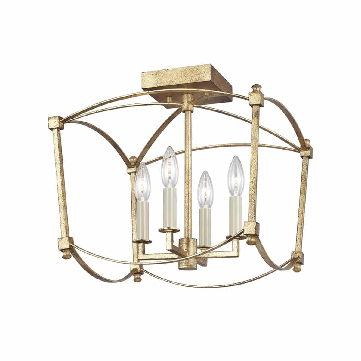 Quintiesse Thayer 4 Light Ironwork Semi Flush Mount Antique Gold