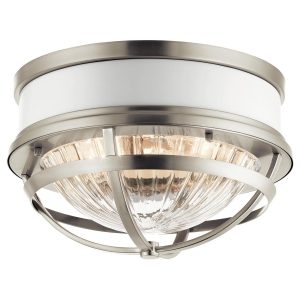 Quintiesse Tollis gloss white 2 light flush ceiling light in brushed nickel main image