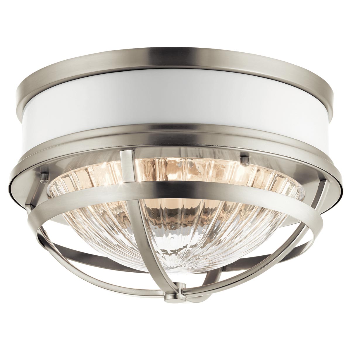 Quintiesse Tollis White 2 Light Flush Ceiling Light Brushed Nickel