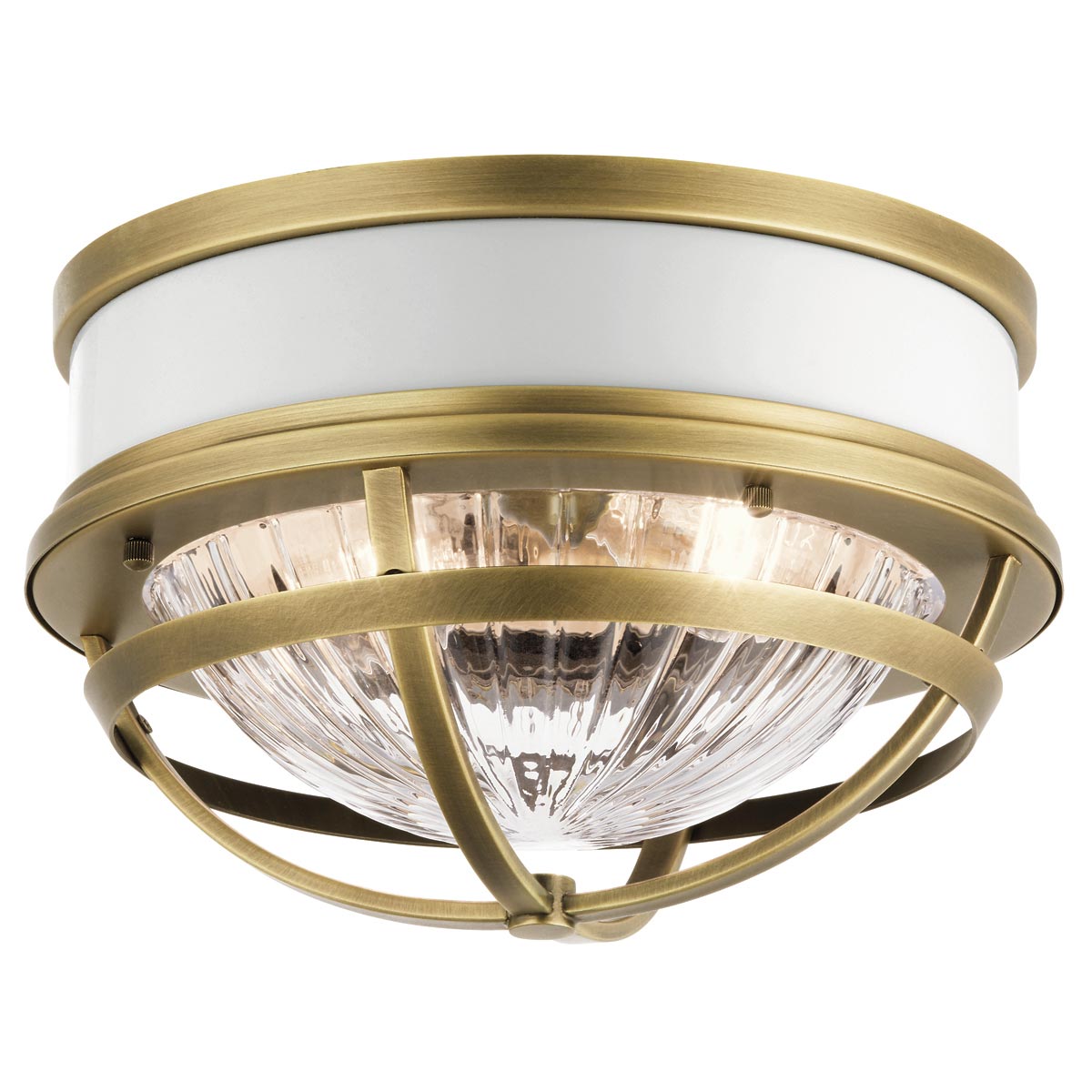 Quintiesse Tollis White 2 Light Flush Ceiling Light Natural Brass