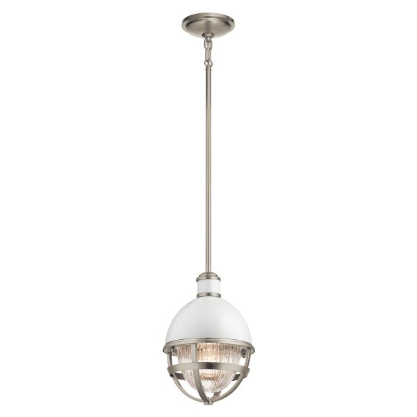 Quintiesse Tollis gloss white mini kitchen pendant in brushed nickel full height