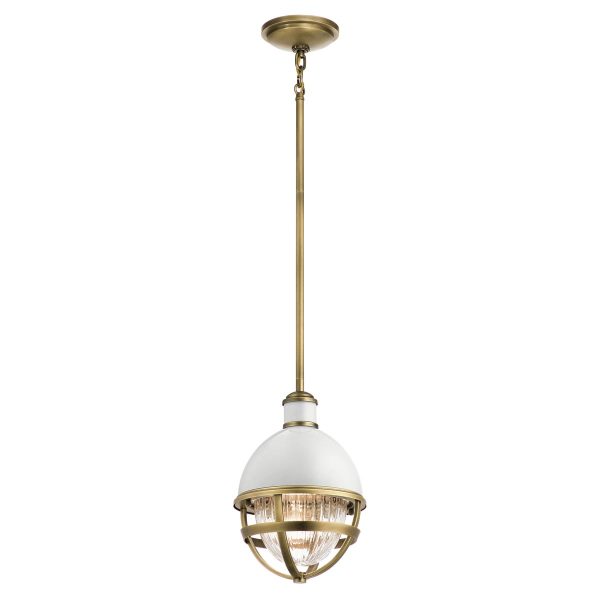 Quintiesse Tollis gloss white mini kitchen pendant in natural brass full height