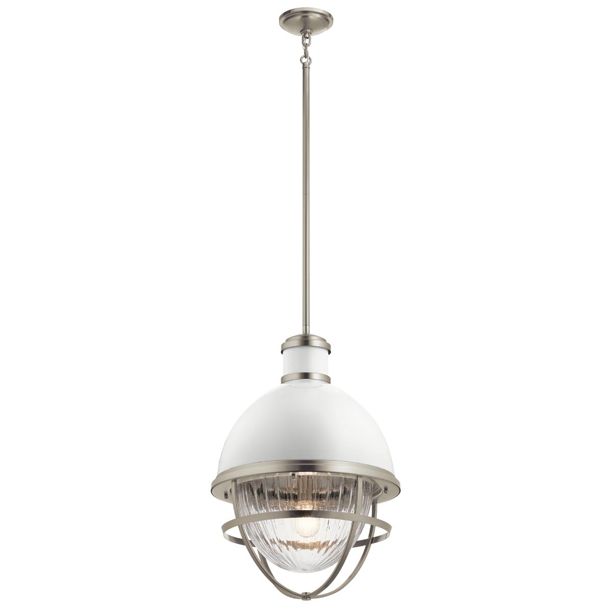 Quintiesse Tollis White 1 Light Large Kitchen Pendant Brushed Nickel