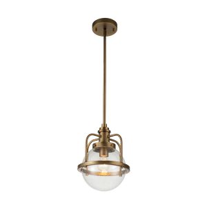Quintiesse Triocent industrial bathroom or kitchen pendant light in natural brass full height