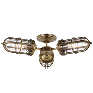 Quintiesse Urban Restoration antique brass semi flush bathroom ceiling 3 light main image