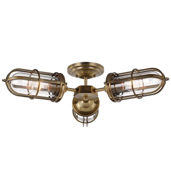 Quintiesse Urban Restoration antique brass semi flush bathroom ceiling 3 light main image