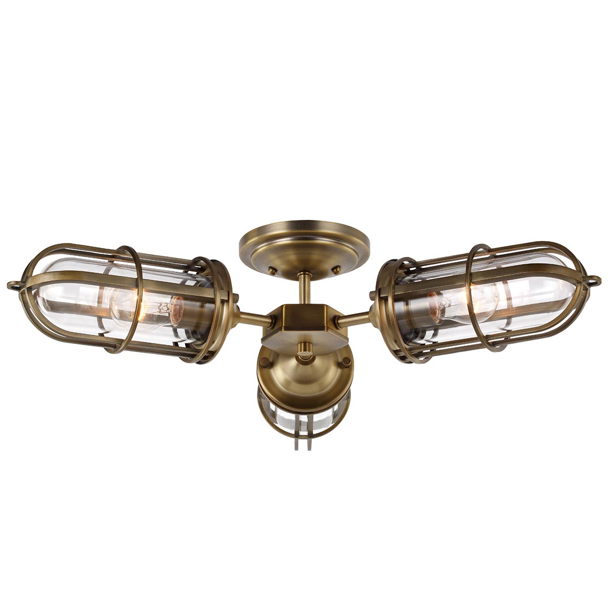 Urban Restoration Semi Flush Bathroom Ceiling 3 Light Antique Brass