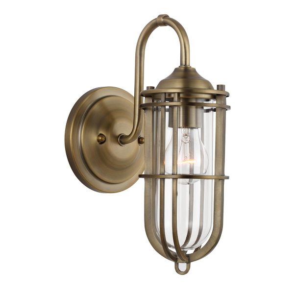 Urban Restoration 1 Lamp Antique Brass Bathroom Wall Light Clear Glass