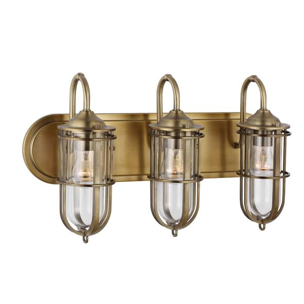 Quintiesse Urban Restoration 3 lamp antique brass bathroom mirror light main image