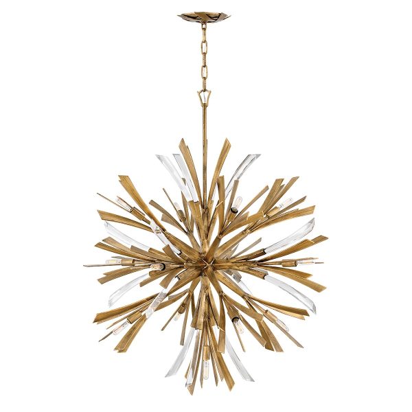 Quintiesse Vida large designer 13 light ceiling pendant in burnished gold with sculpted crystal main image