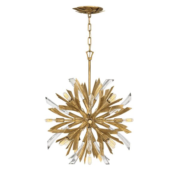 Quintiesse Vida small designer 13 light ceiling pendant in burnished gold with sculpted crystal main image