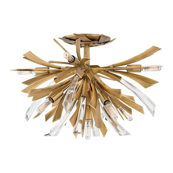 Quintiesse Vida 9 lamp flush ceiling light in burnished gold with sculpted crystal main image