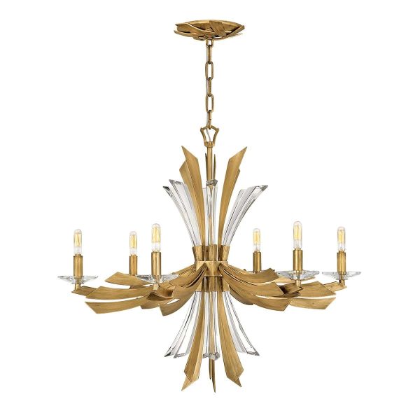 Quintiesse Vida designer 6 light chandelier in burnished gold with sculpted crystal main image