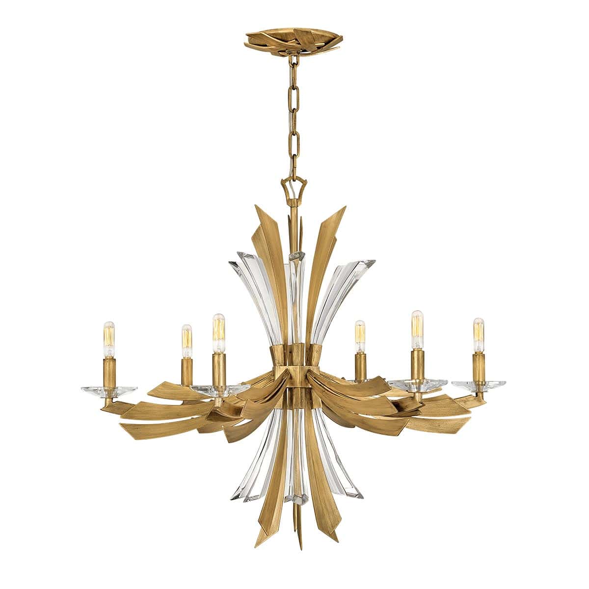 Vida Designer 6 Light Contemporary Chandelier Burnished Gold Crystal