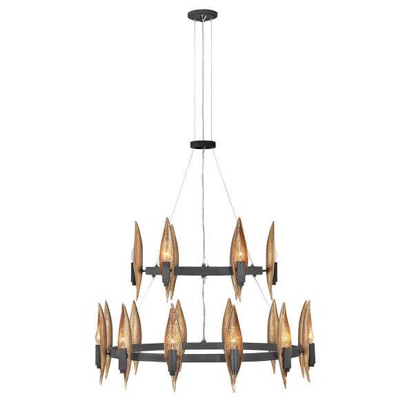 Quintiesse Willow 2 tier 18 light large chandelier in black and gold full height