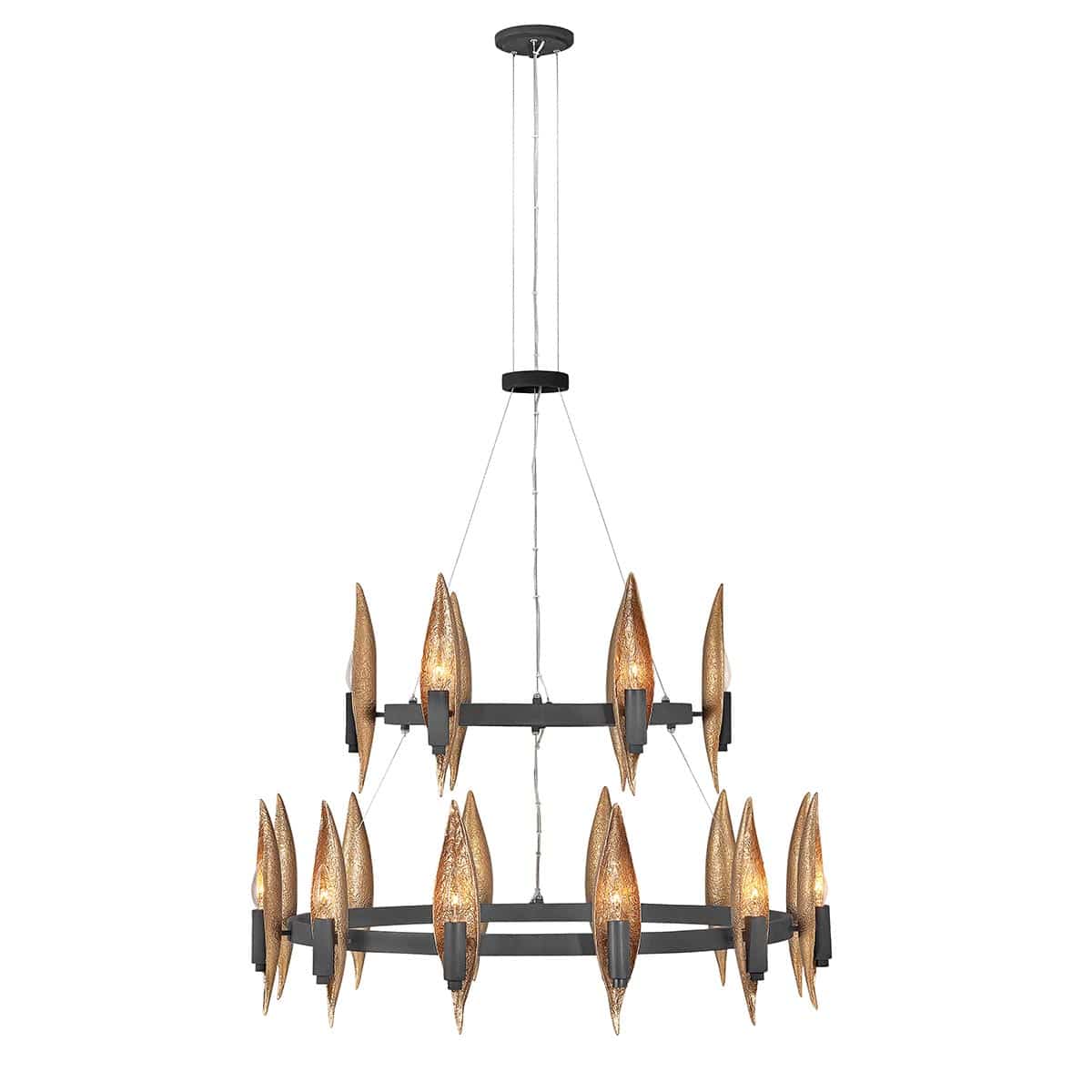 Quintiesse Willow 2 Tier 18 Light Large Chandelier Black / Gold