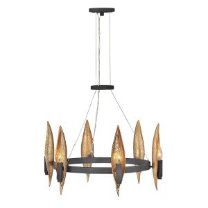 Quintiesse Willow 6 light chandelier in black and gold full height