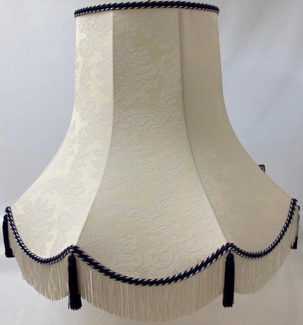 Quality Tassel Floor Lamp Shade Cream & Navy Fabric Handmade in UK