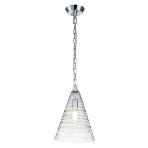 Quintiesse Elmore candy glass pendant light in polished chrome full height lit