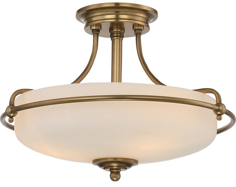 Quoizel Griffin Weathered Brass Art Deco Style 3 Light Semi Flush