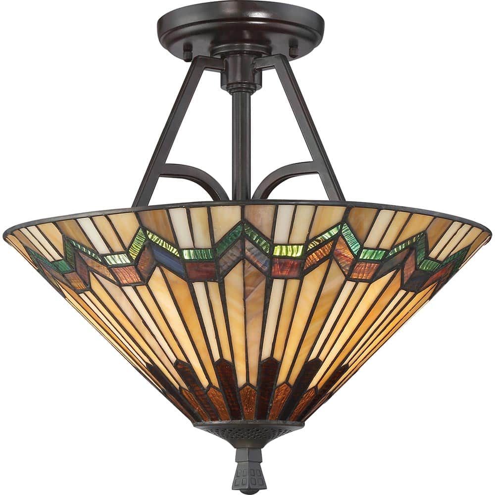 Quoizel Alcott 2 Light Semi Flush Mount Tiffany Ceiling Light Valiant Bronze