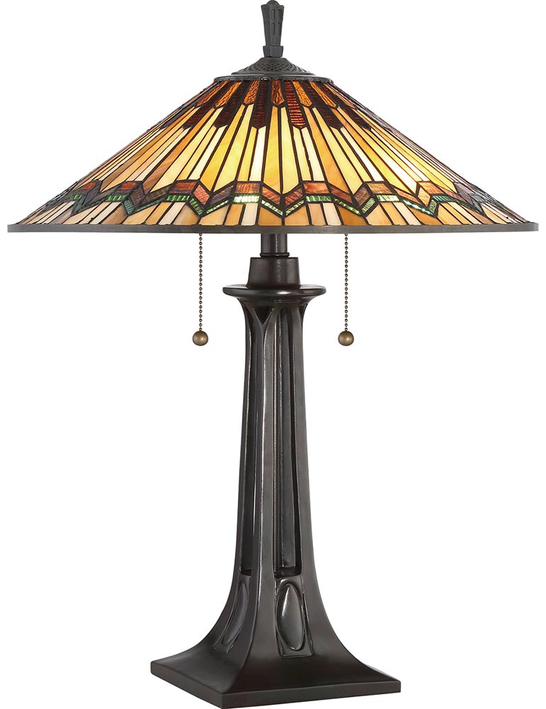 Quoizel Alcott Mission Style 2 Light Tiffany Table Lamp Valiant Bronze