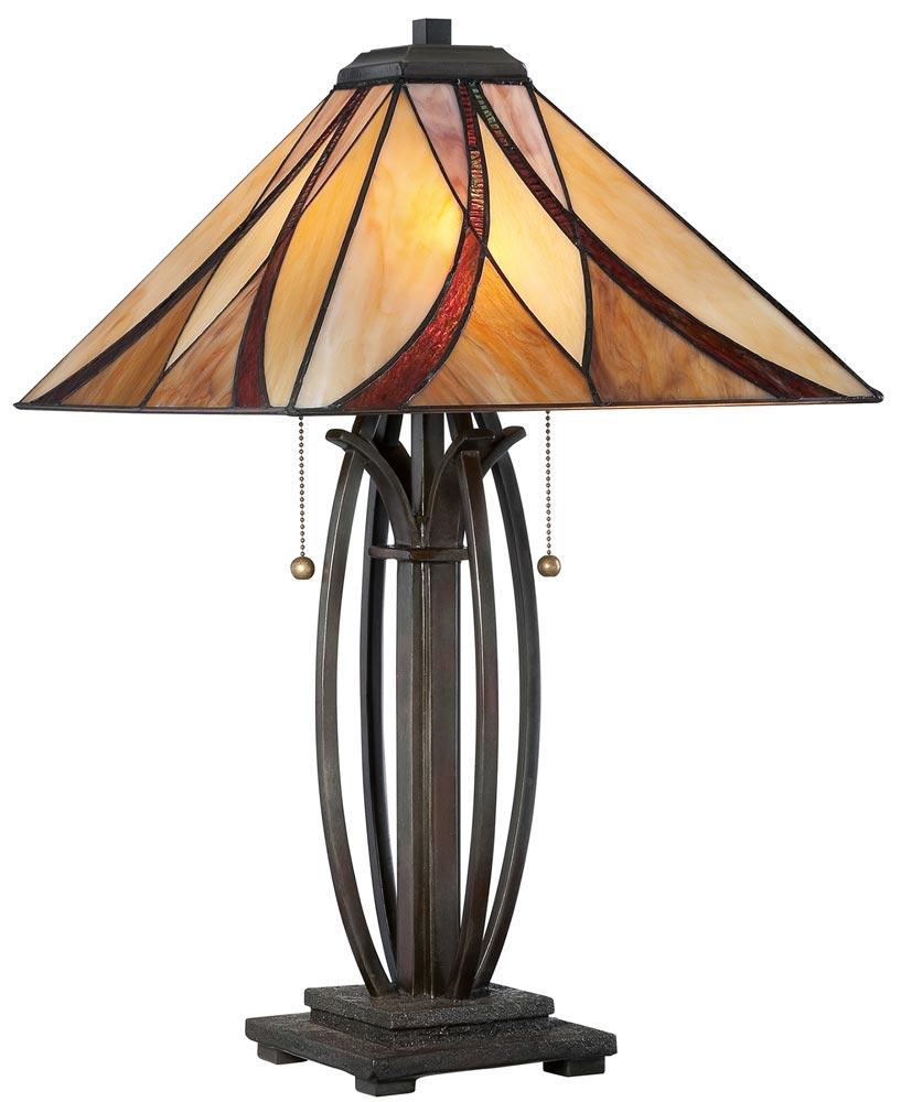 Quoizel Asheville 2 Light Tiffany Table Lamp Art Nouveau Style