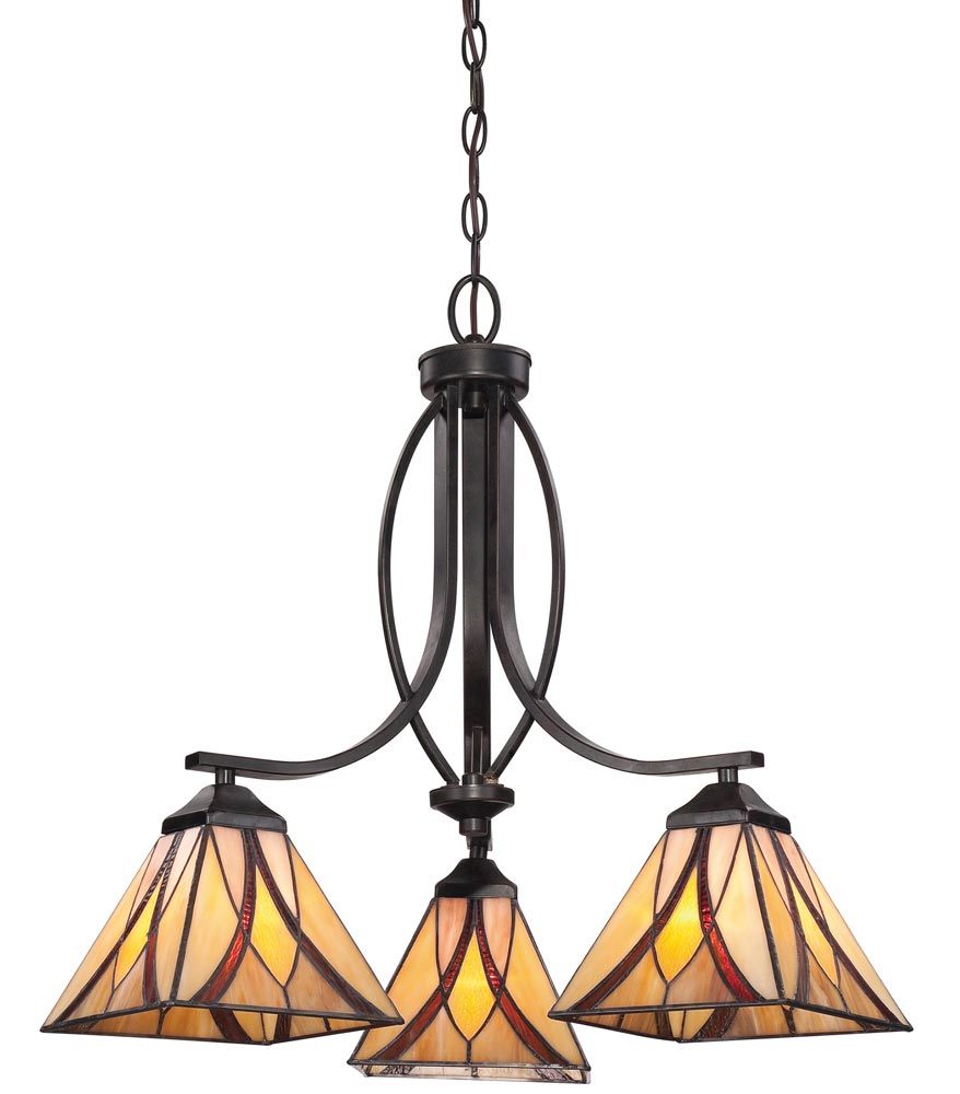 Quoizel Asheville 3 Light Chandelier Tiffany Shades Art Nouveau Style