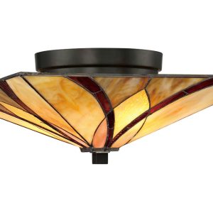 Quoizel Asheville 2 Light Flush Mount Tiffany Ceiling Light Art Nouveau