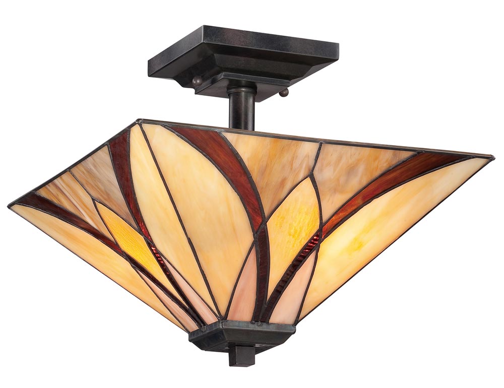 Quoizel Asheville 2 Light Semi Flush Tiffany Ceiling Light Art Nouveau