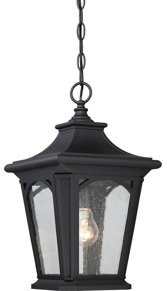 Quoizel Bedford Hanging Outdoor Porch Lantern Mystic Black Seeded Glass