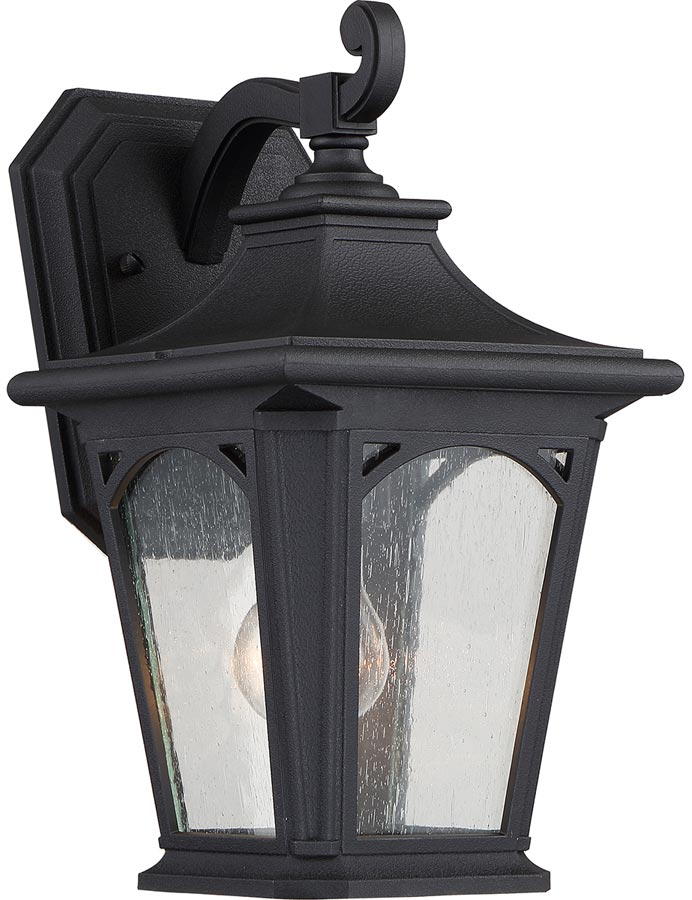 Quoizel Bedford Small Outdoor Wall Lantern Mystic Black Seeded Glass