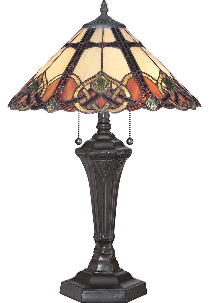 Quoizel Cambridge 2 Light Tiffany Table Lamp Art Nouveau Vintage Bronze