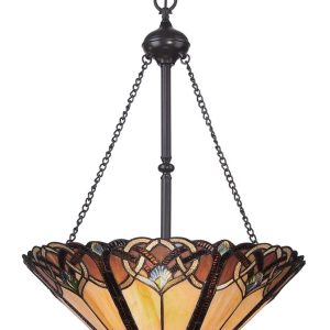 Quoizel Cambridge 3 Light Tiffany Pendant Art Nouveau Vintage Bronze