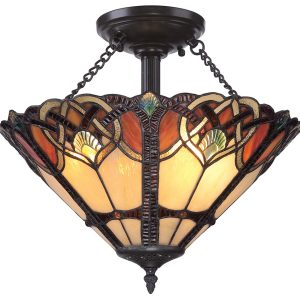 Quoizel Cambridge Semi Flush Tiffany Light Art Nouveau Vintage Bronze