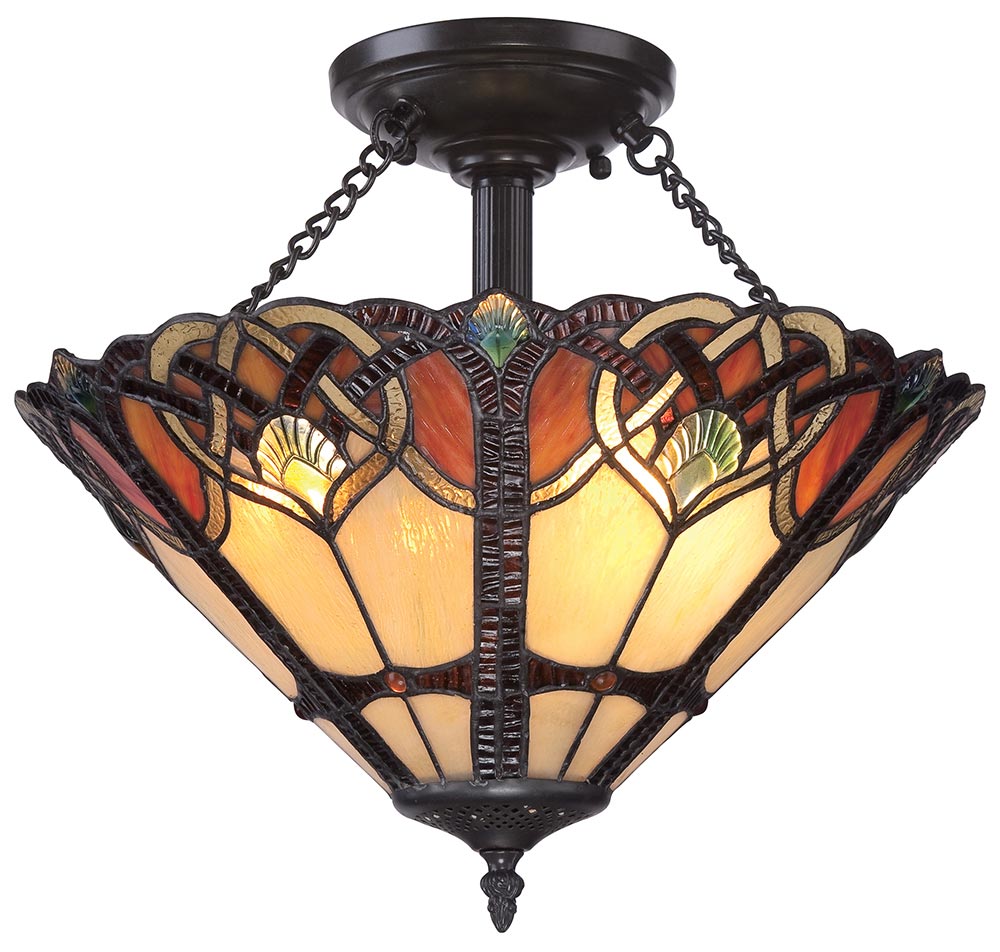 Quoizel Cambridge Semi Flush Tiffany Light Art Nouveau Vintage Bronze