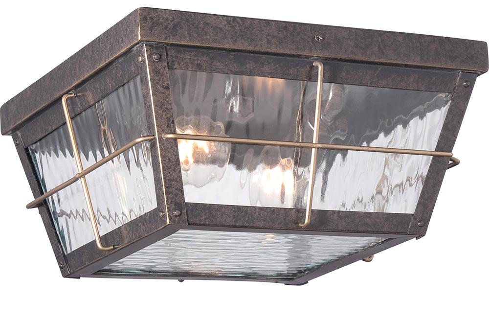 Quoizel Cortland Flush Outdoor Porch Light Imperial Bronze Rippled Glass