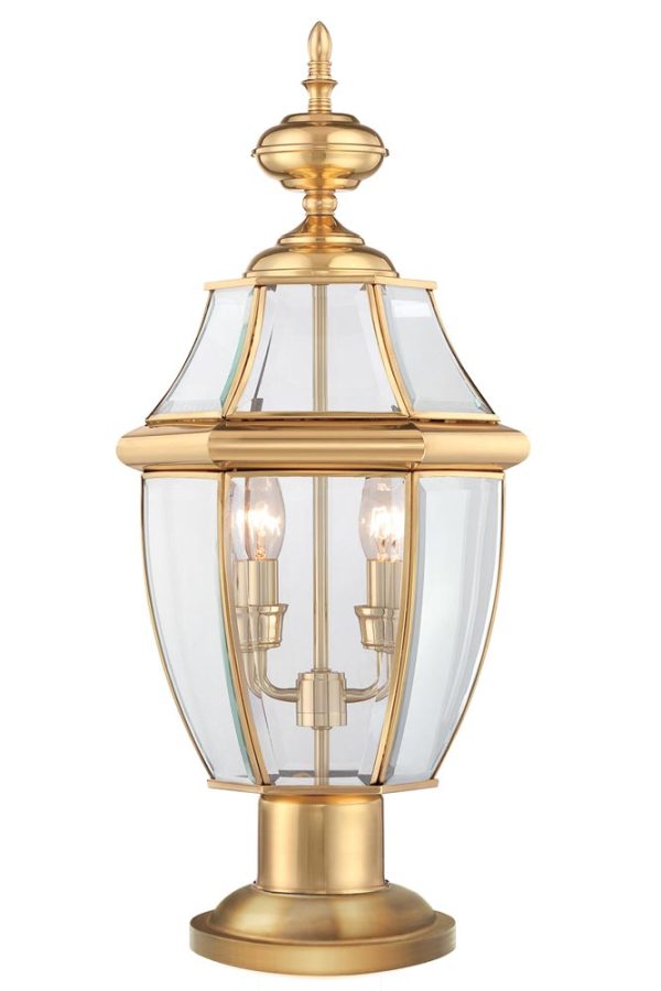 Quoizel Newbury 2 Light Outdoor Pedestal Lantern Solid Polished Brass