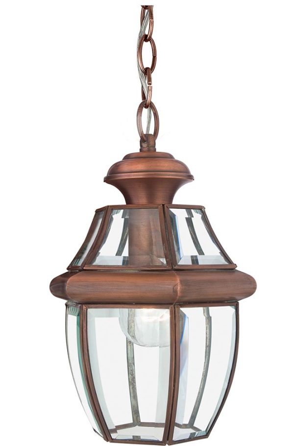 Quoizel Newbury 1 Light Medium Hanging Porch Lantern Aged Copper