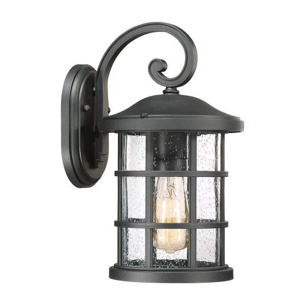 Quoizel Crusade earth black 1 light medium outdoor wall lantern with seeded glass
