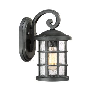 Quoizel Crusade earth black 1 light small outdoor wall lantern with seeded glass