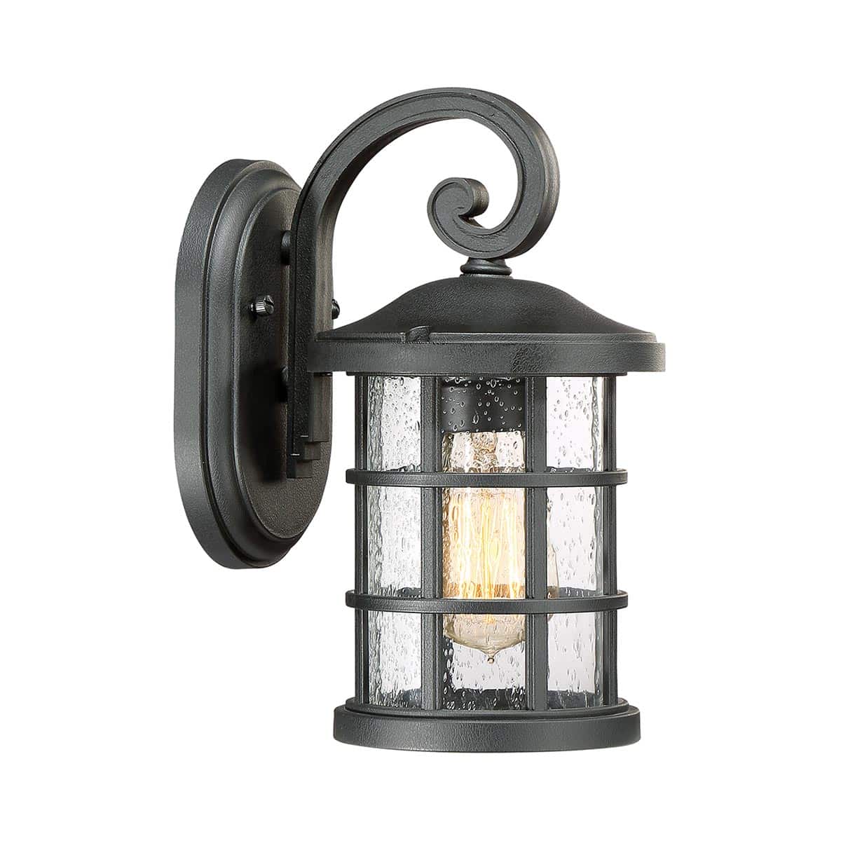 Quoizel Crusade Black 1 Light Small Outdoor Wall Lantern Seeded Glass