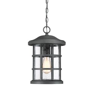 Quoizel Crusade earth black 1 light outdoor porch chain lantern with seeded glass