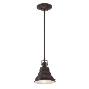 Quoizel East Vale 1 light mini vintage industrial style pendant light in Palladian bronze